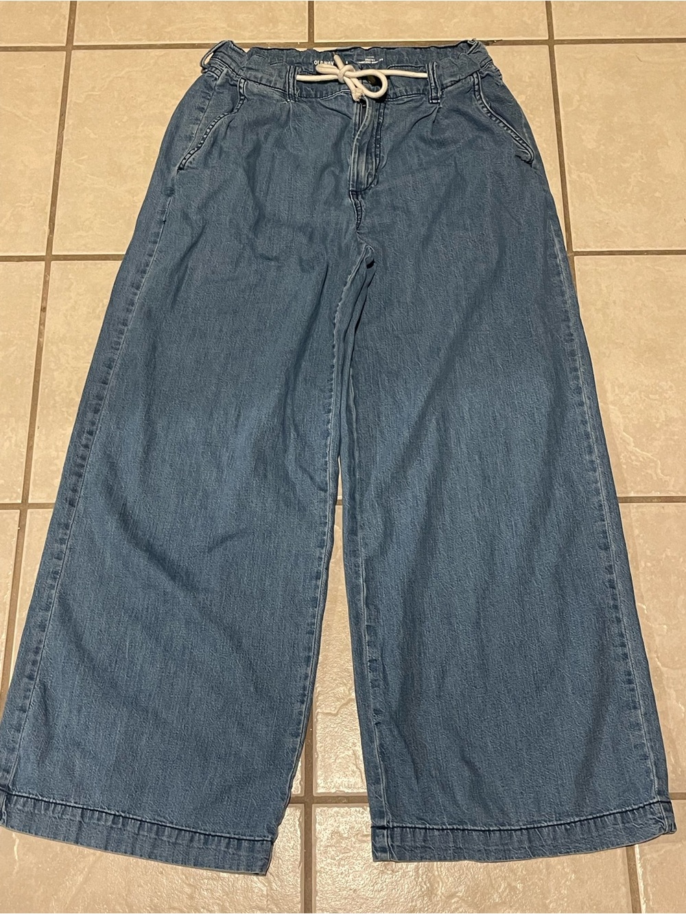 Old Navy Women’s Casual Relaxed Fit Blue Drawcord Wide-Leg Jeans Size‎ 4